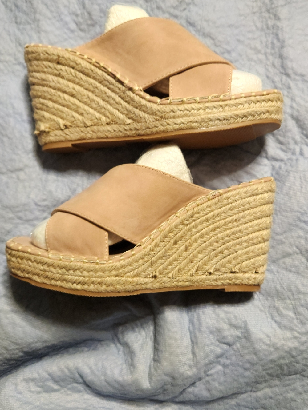 Taryn Rose Nude Tan Espadrille Wedge Slide Sandals